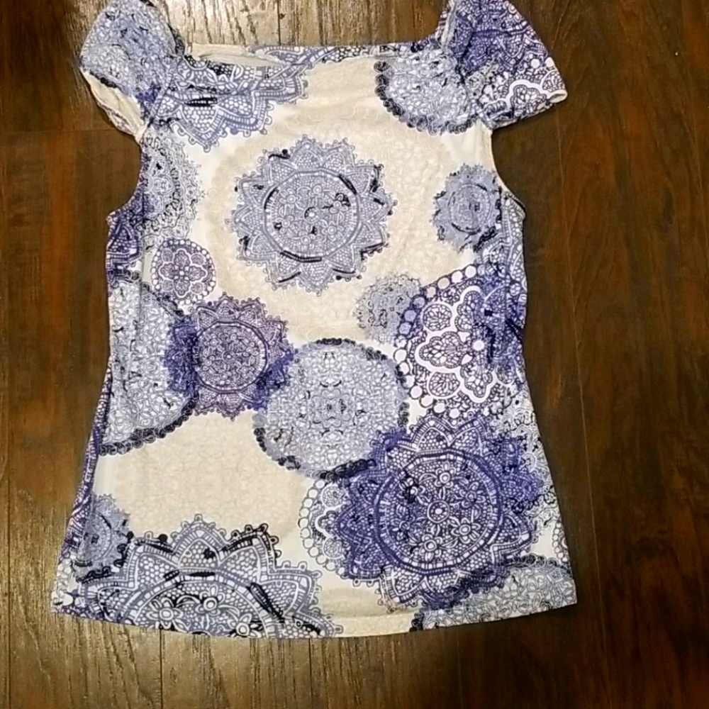Blue and Cream Patterned Ann Taylor Top